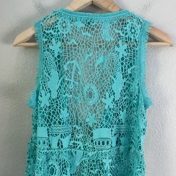 Antica Sartoria Giacomo Cinque Womens One Size Turquoise Crochet Maxi Cardigan - Picture 10 of 11